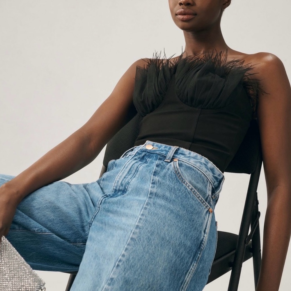 Eva Franco Black Feathered Top